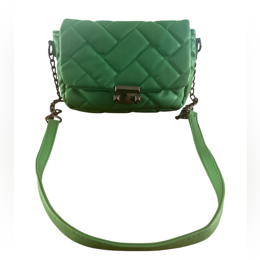 Green Quilted Pillow Crossbody Bag With Gun Metal Hardware